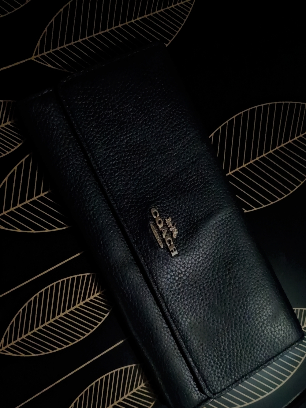 Coach Black Pebbled Leather Soft Trifold Wallet #39745